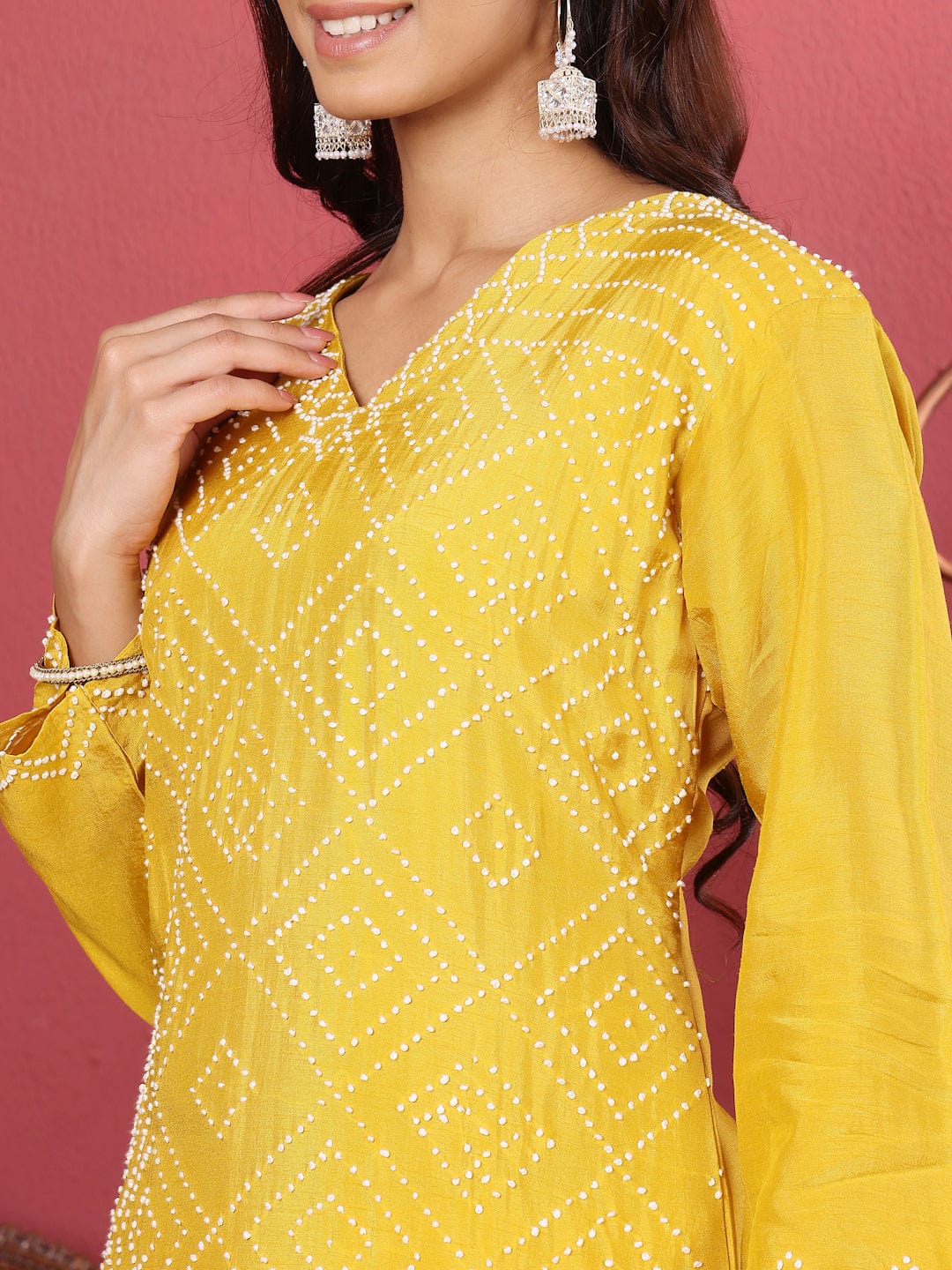 The Kurti Collection Women Hand Embroidered French Knot Kurta with Tonal Bottom and Embroidered Dupatta