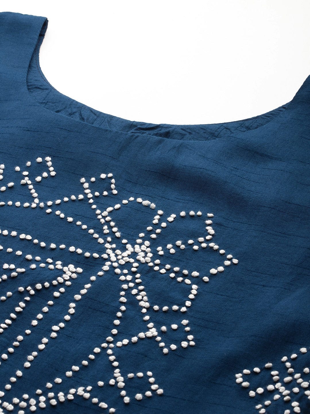 The Kurti Collection Women Navy Blue Hand Embroidered Straight Kurta with Trousers and Embroidered Dupatta.