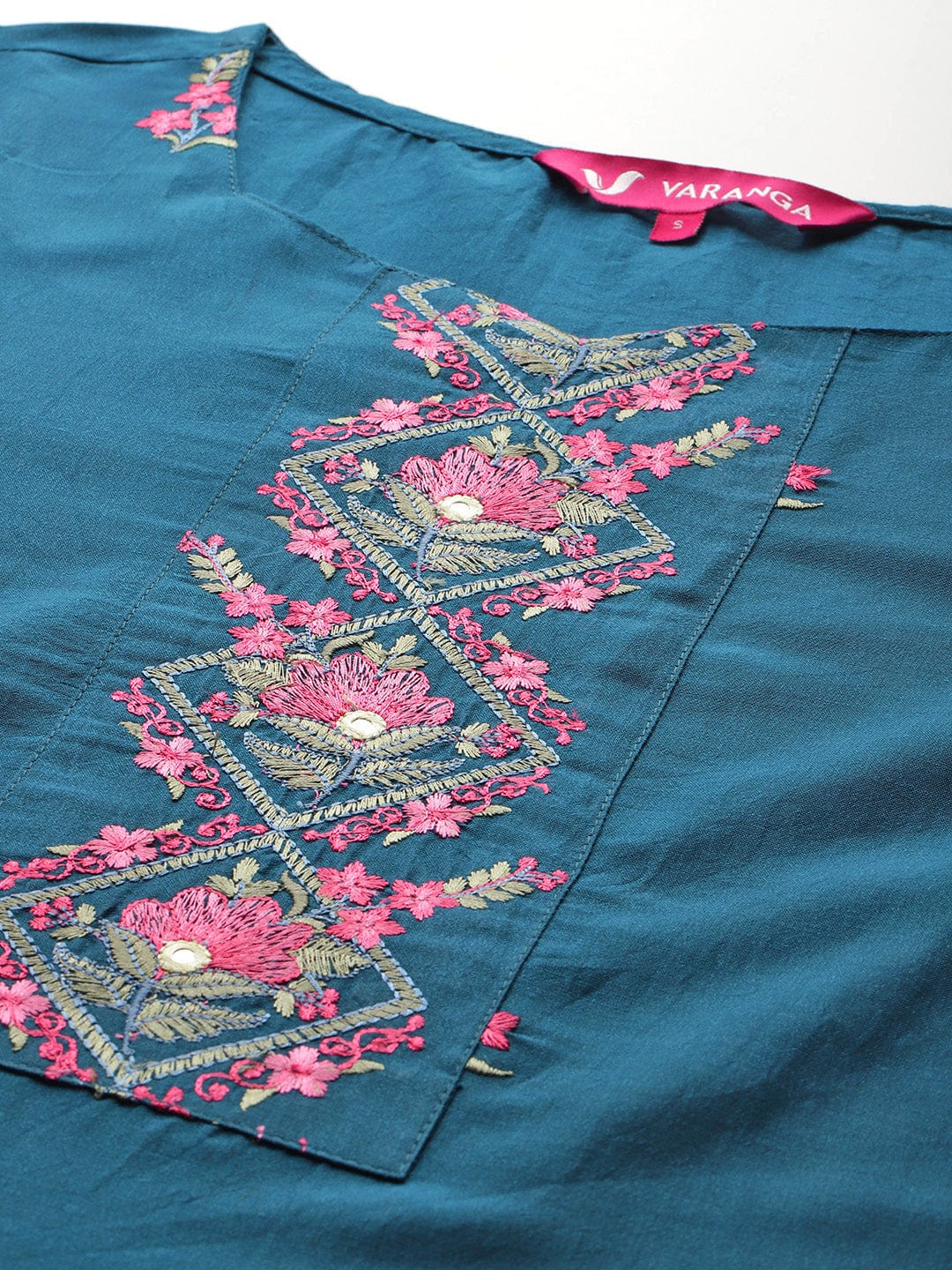 The Kurti Collection Women Blue Thread Embroidered Yoke Straight Kurta Paired With Tonal Bottom And Dupatta
