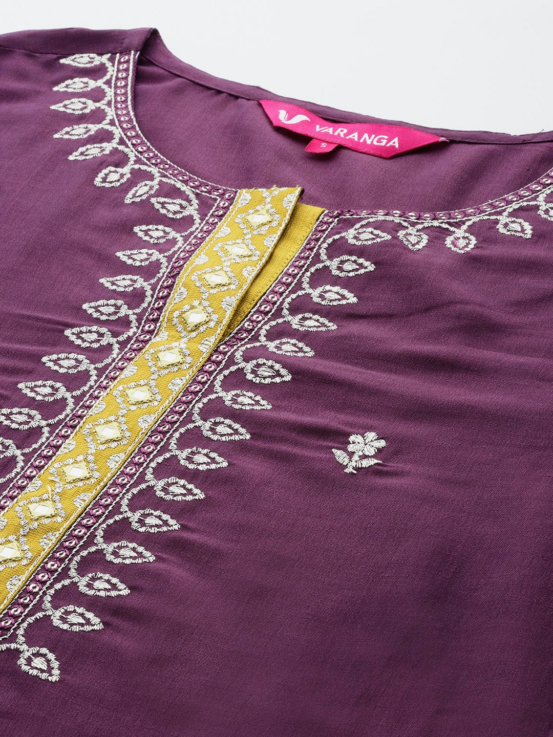 The Kurti Collection Women Purple Zari Embroidered Contrast Yoke Kurta with Bottom and Contrast Dupatta