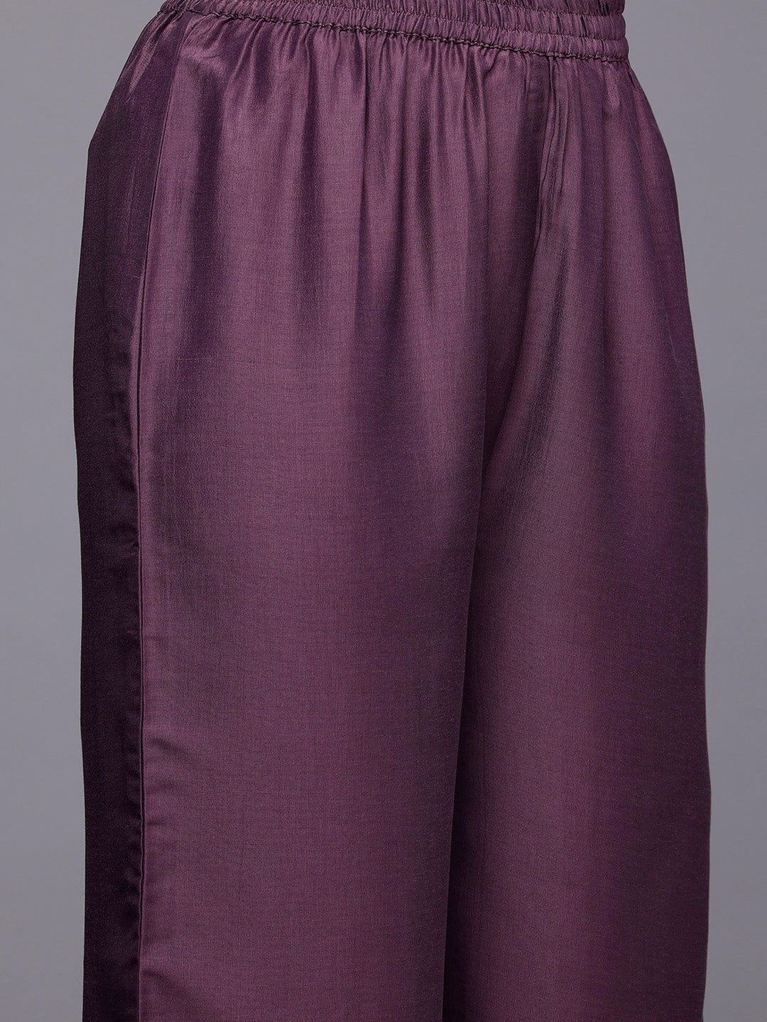 The Kurti Collection Women Purple Zari Embroidered Contrast Yoke Kurta with Bottom and Contrast Dupatta
