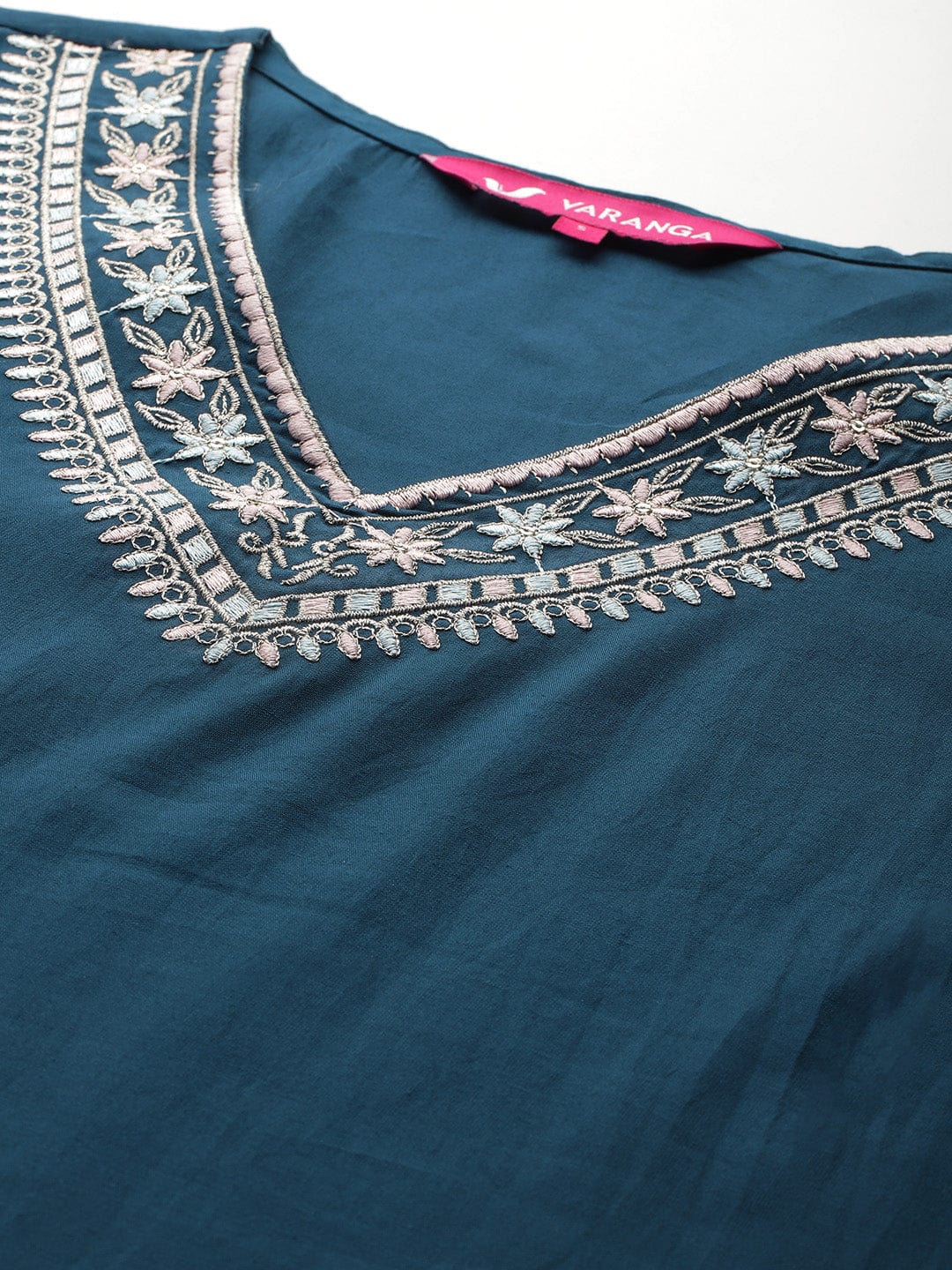 The Kurti Collection Women Navy Blue Thread And Zari Embriodered , Scalloped Hem Sleeve , Straight Kurta Set With Dupatta