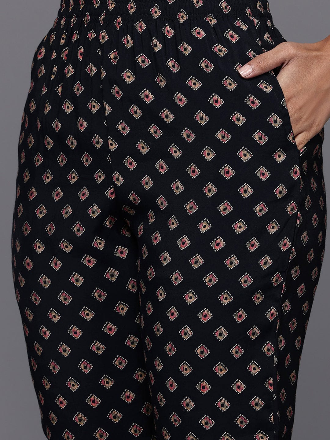 The Kurti Collection Women Black Floral Printed Embroidered Kurta Paired with Bottom and Dupatta