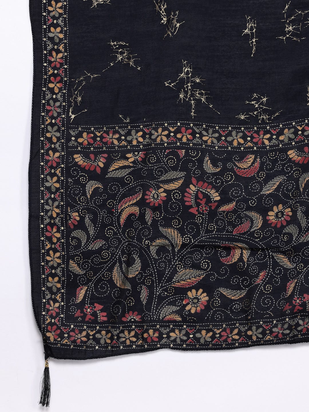 The Kurti Collection Women Black Floral Printed Embroidered Kurta Paired with Bottom and Dupatta
