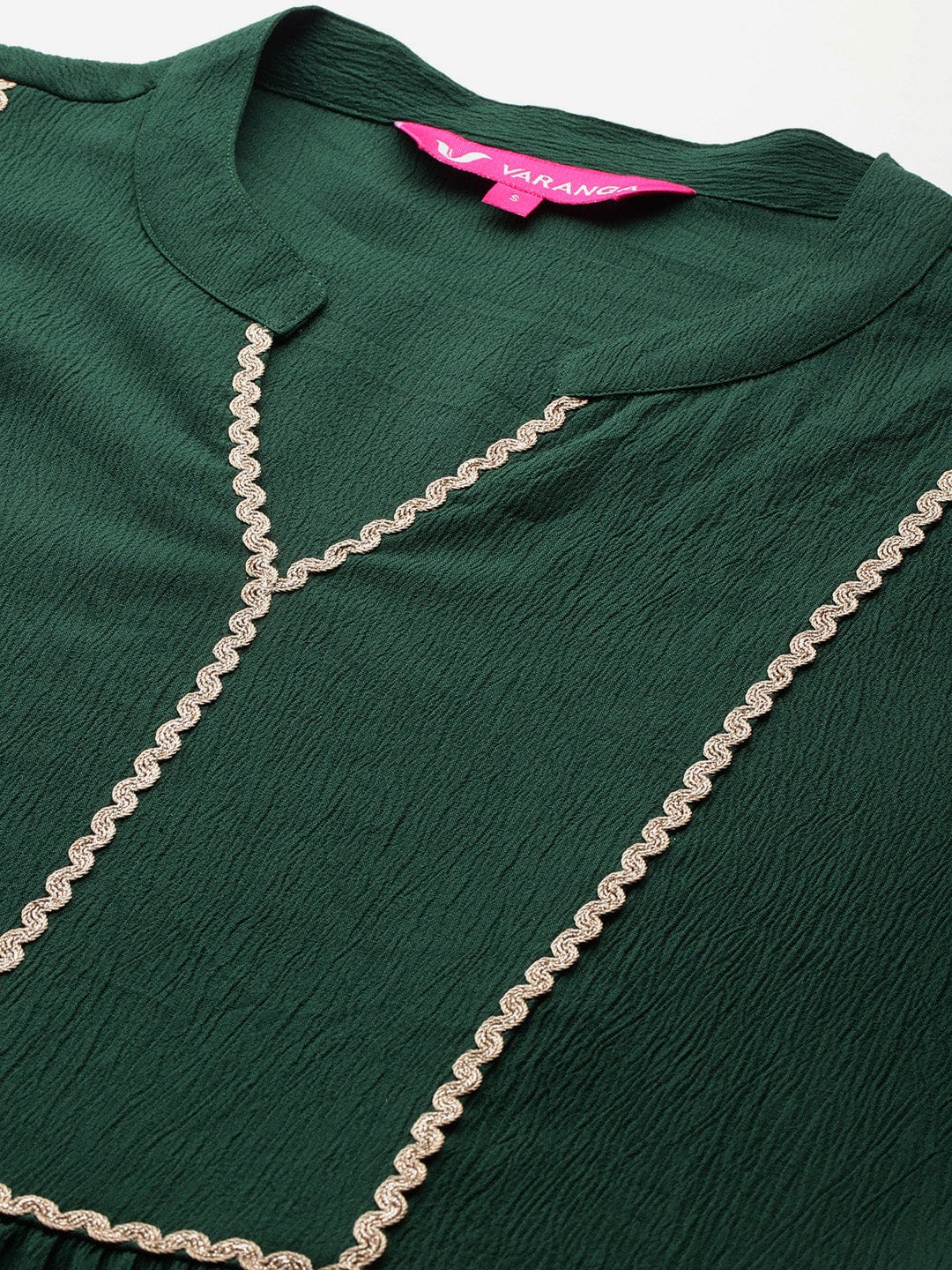 The Kurti Collection Women Lace Detailed Anarkali Three Quarter Sleeve with Tonal Bottom and Dupatta.