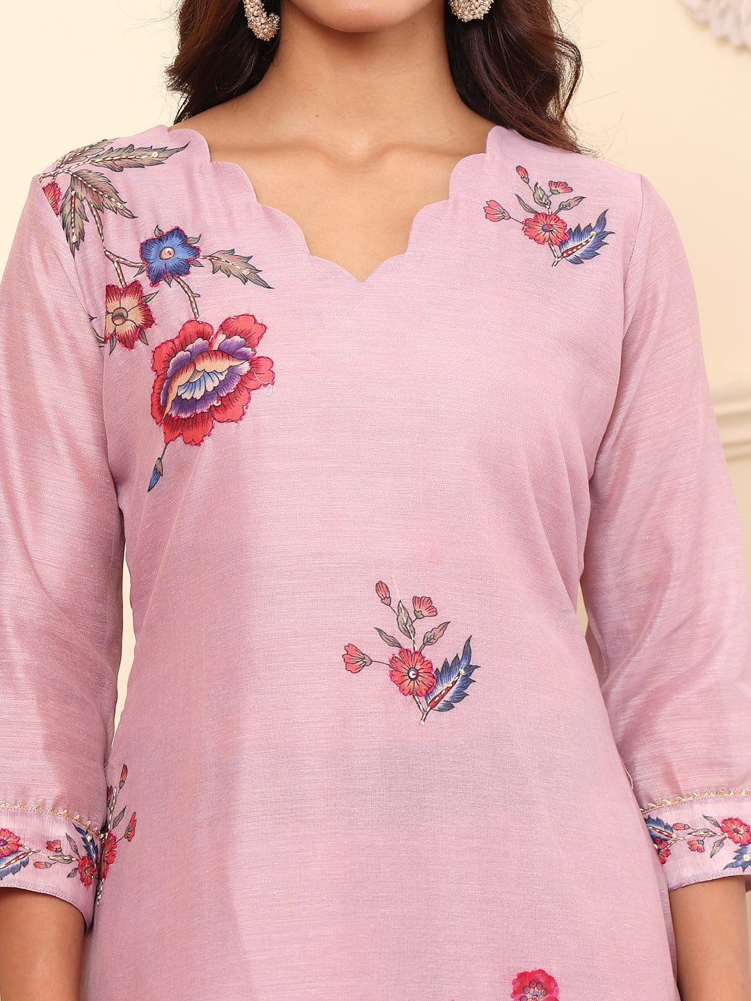 The Kurti Collection Women Pure Kantha Hand Embroidered Kurta Set with Dupatta