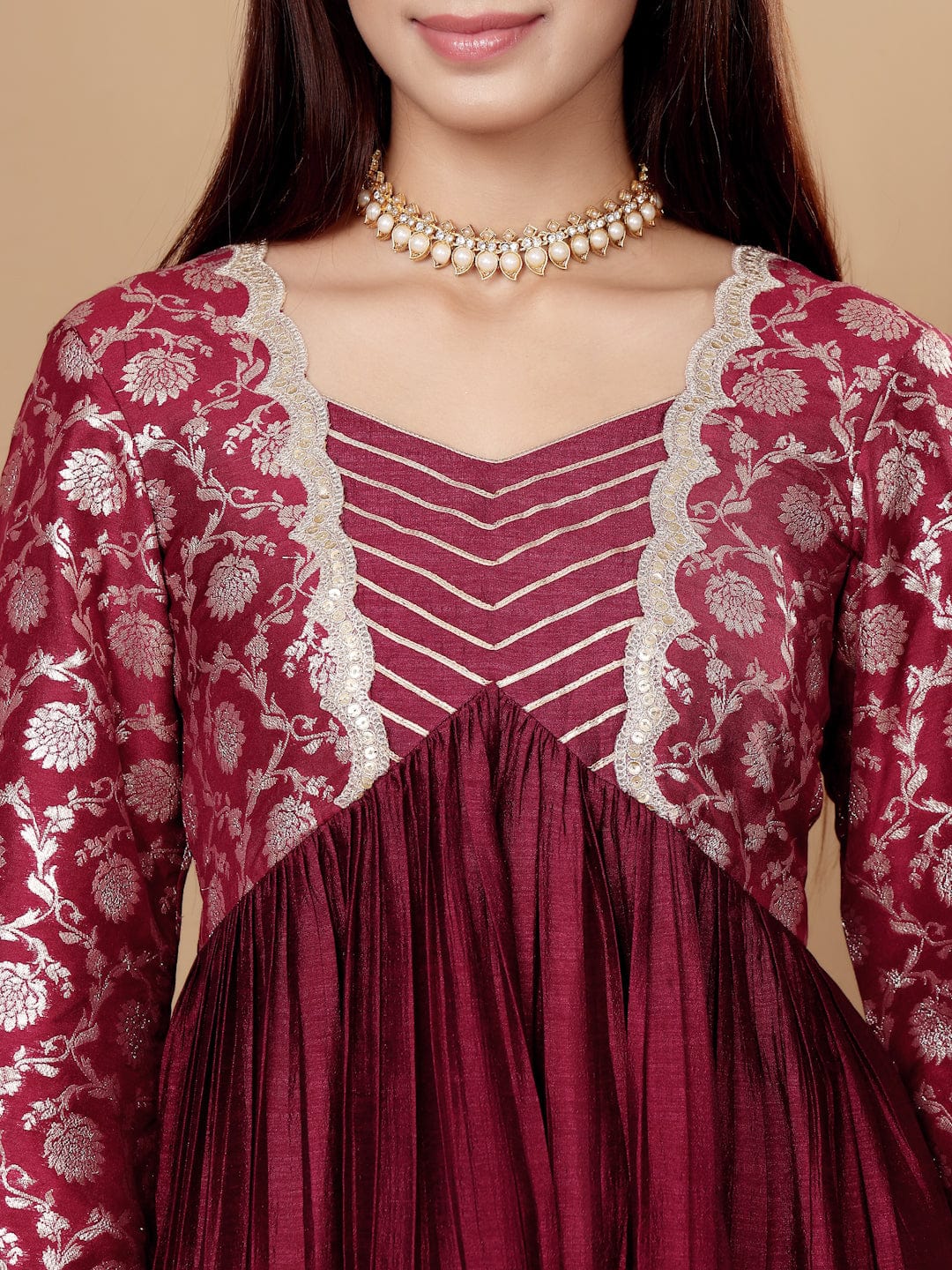 The Kurti Collection Women Magenta Brocade Peplum Kurti With Sharara And Dupatta