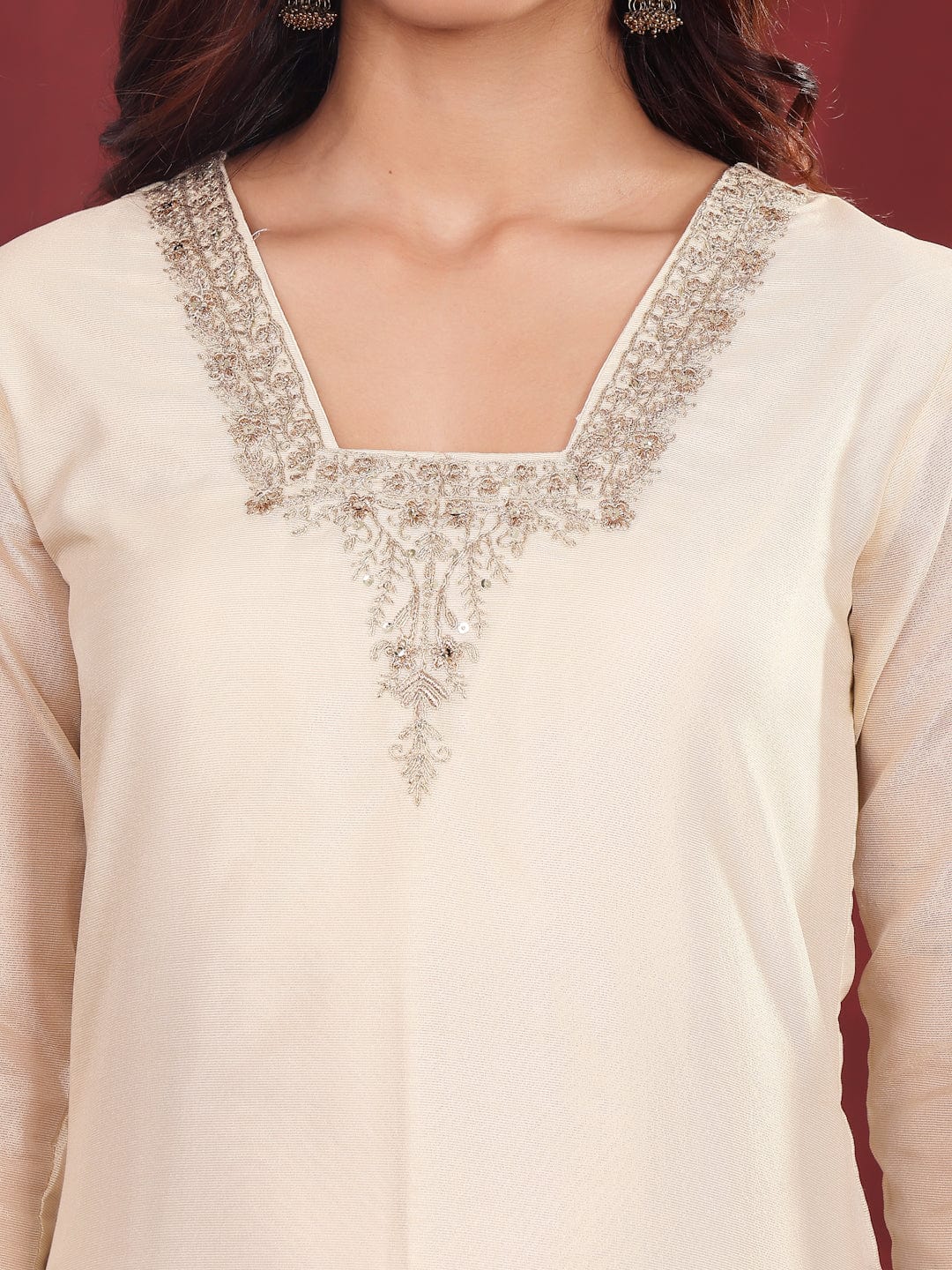 The Kurti Collection Women Off White Zari Embroidered And Sequinned Kurta Set With Dupatta