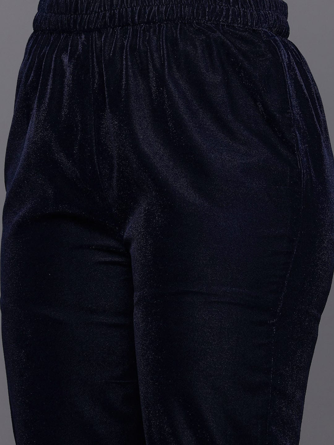 The Kurti Collection Women Navy Blue Straight Velvet Kurta Set with Dupatta