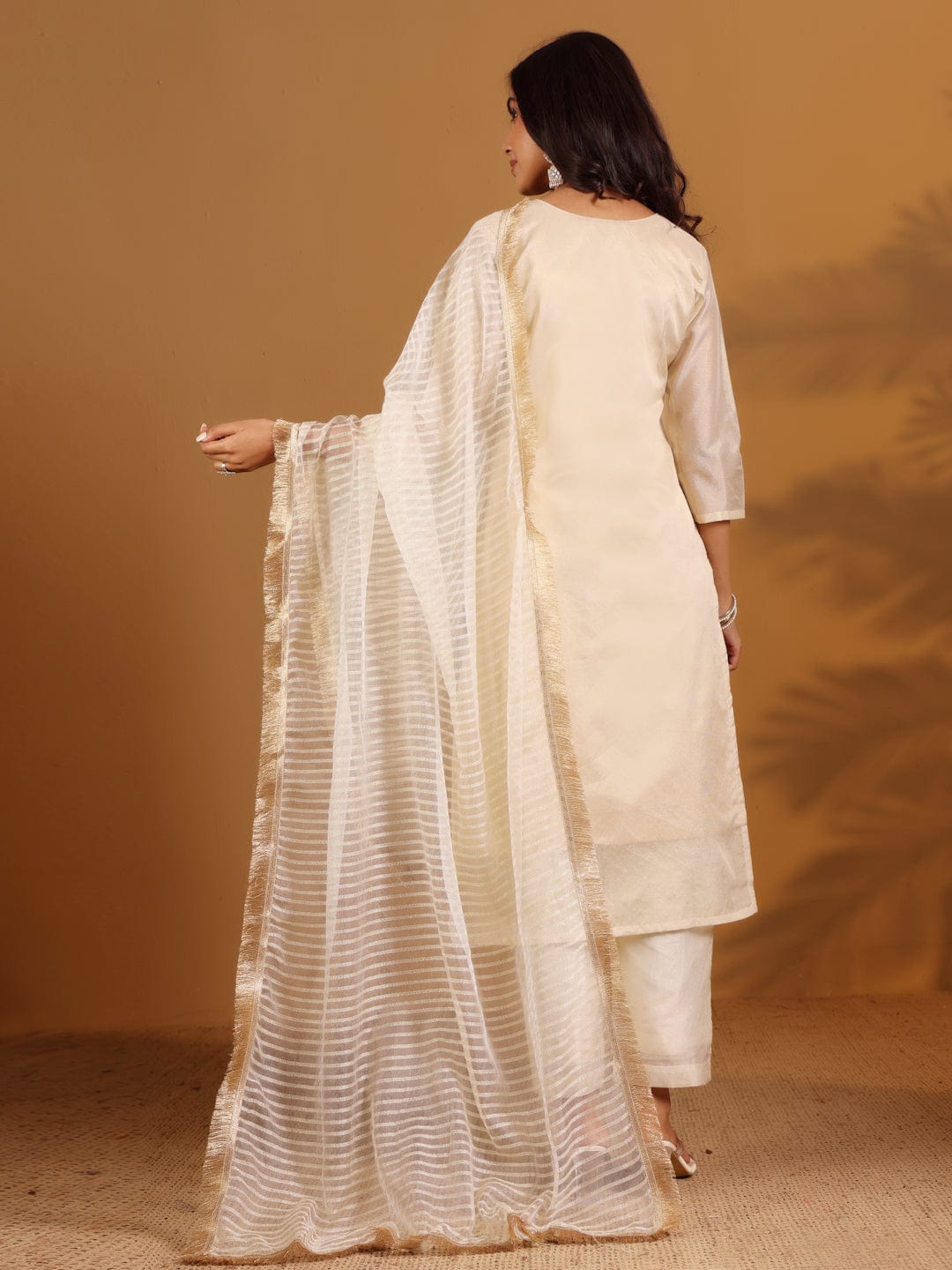 The Kurti Collection Women Zari Embroidered Shimmer Kurta With Trouser And Dupatta