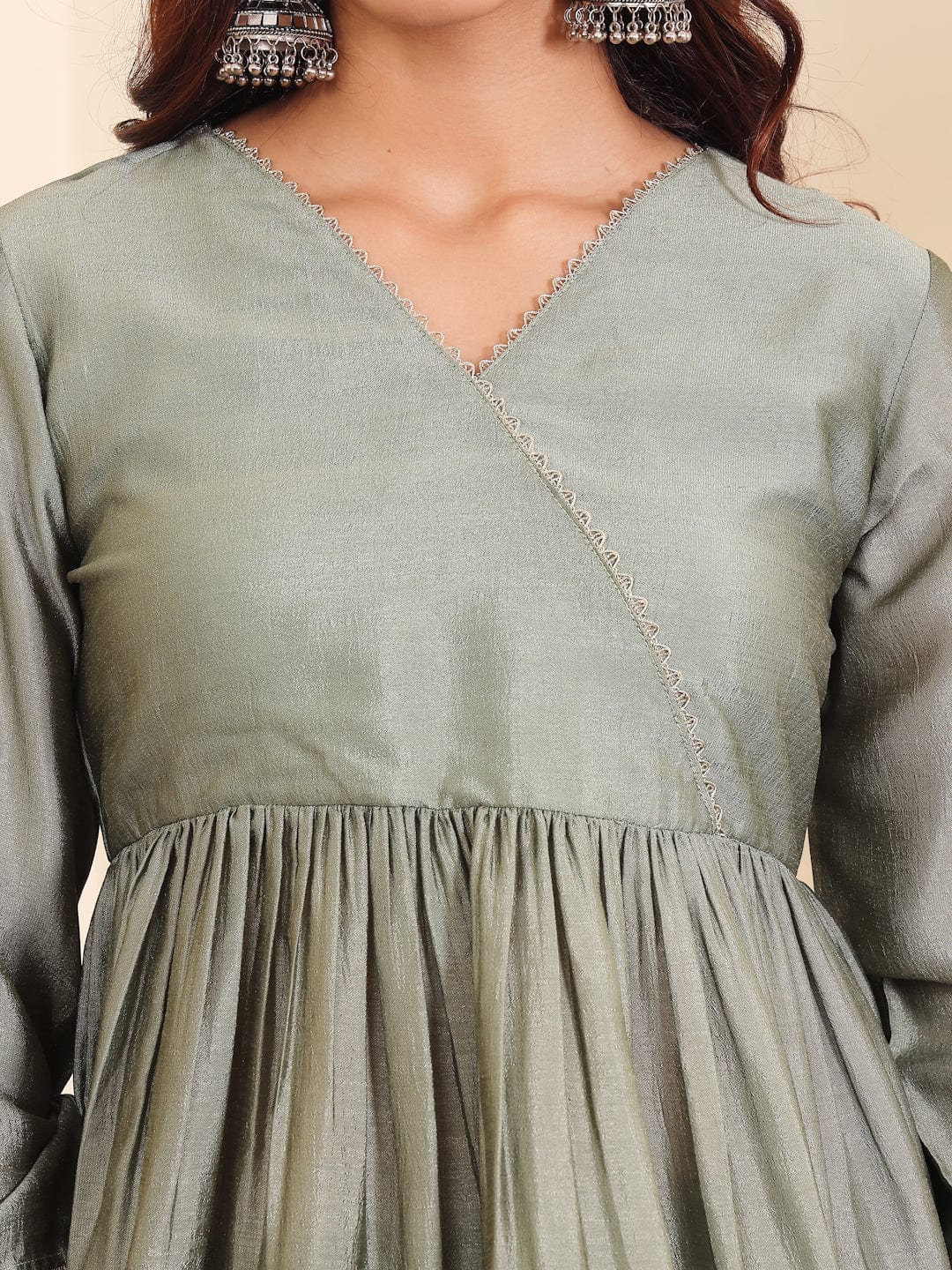 The Kurti Collection Women Angrakha Lace Detailed Peplum Kurta Paired With Sharara And Dupatta.