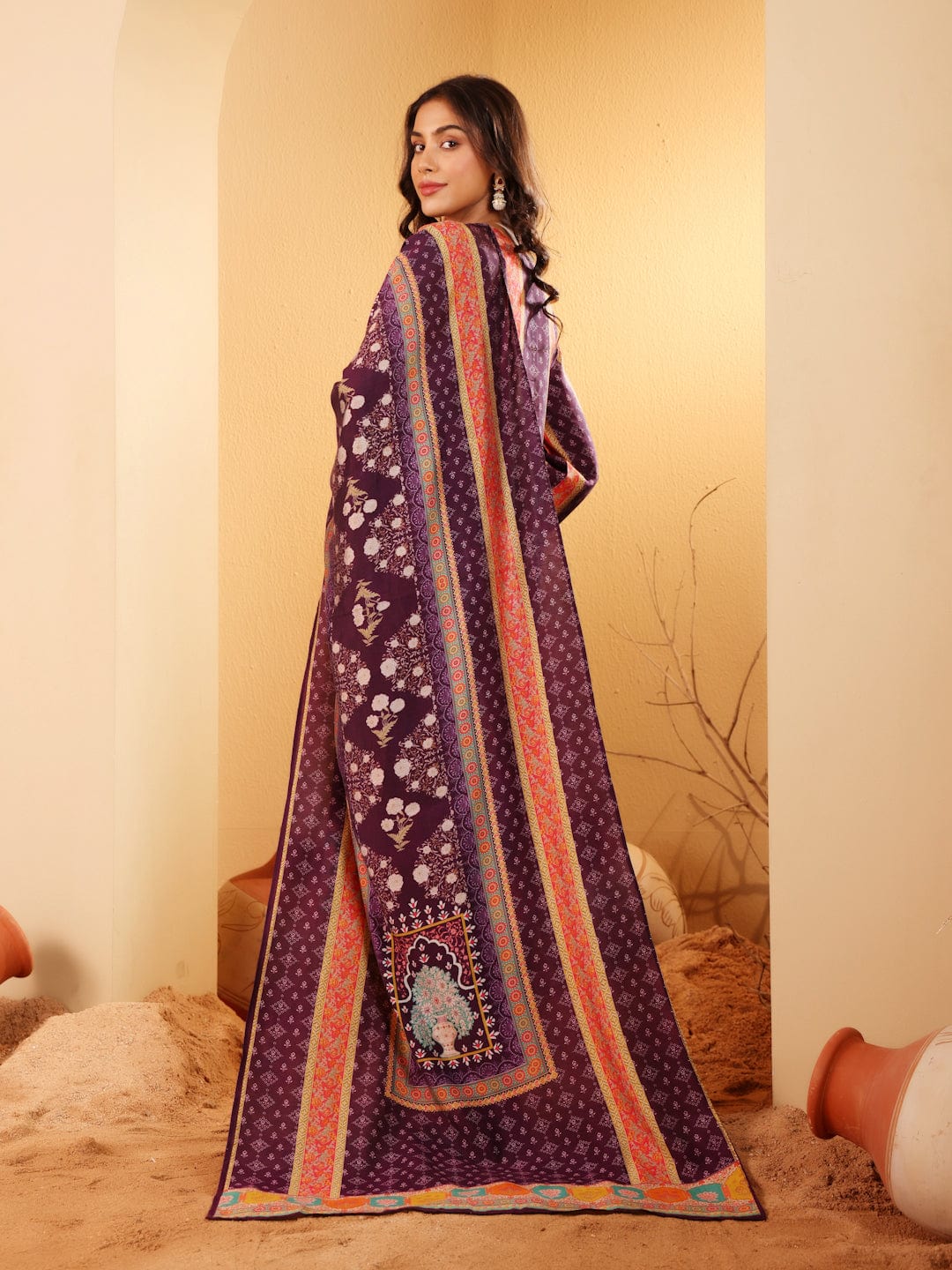 The Kurti Collection Women Purple Ethnic Printed Gota Lace Detailed Kurta With Solid Trouser & Printed Dupatta