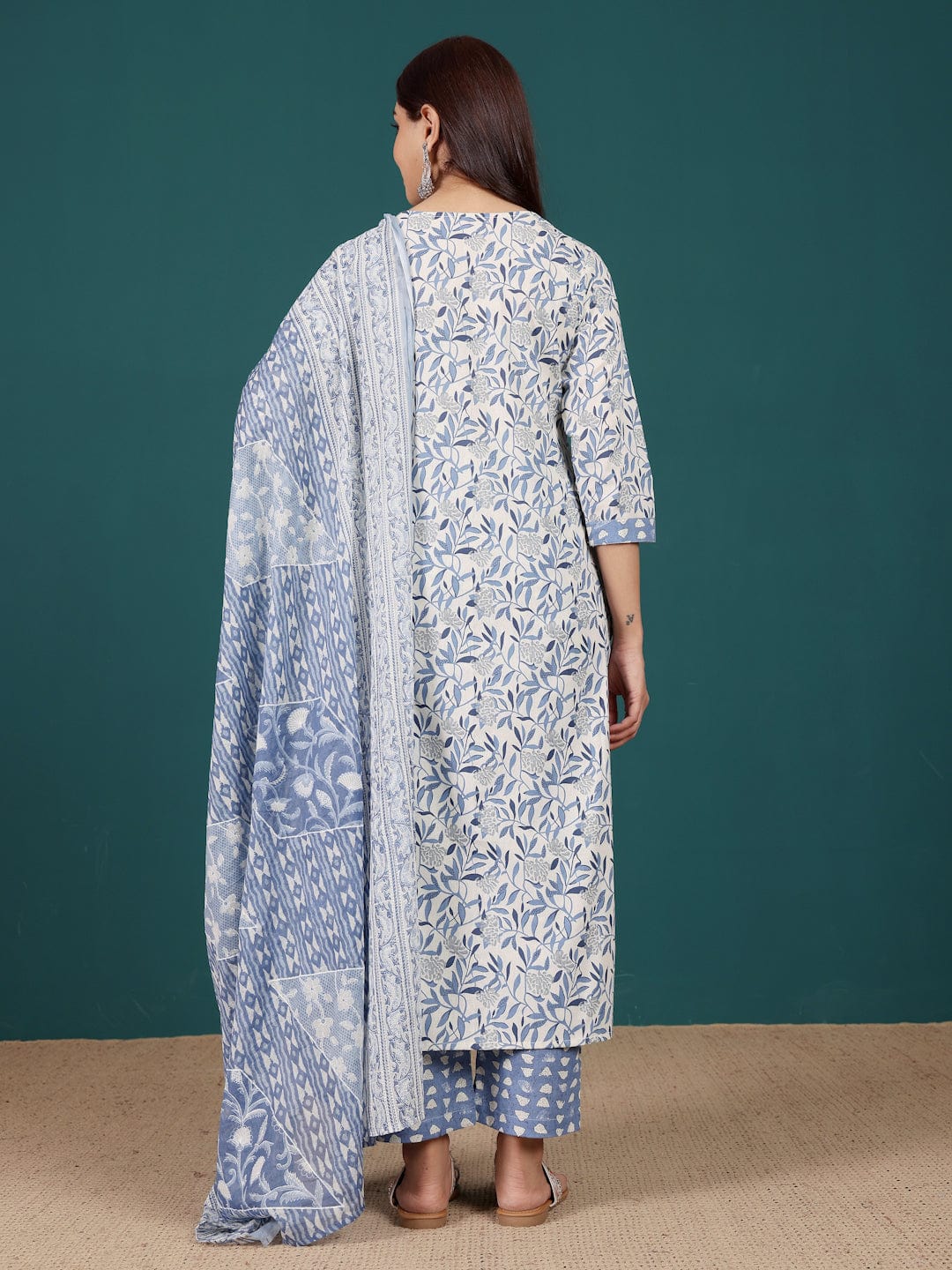 The Kurti Collection Women Ethnic Floral Printed V Neck Straight Kurta With Trouser & Dupatta