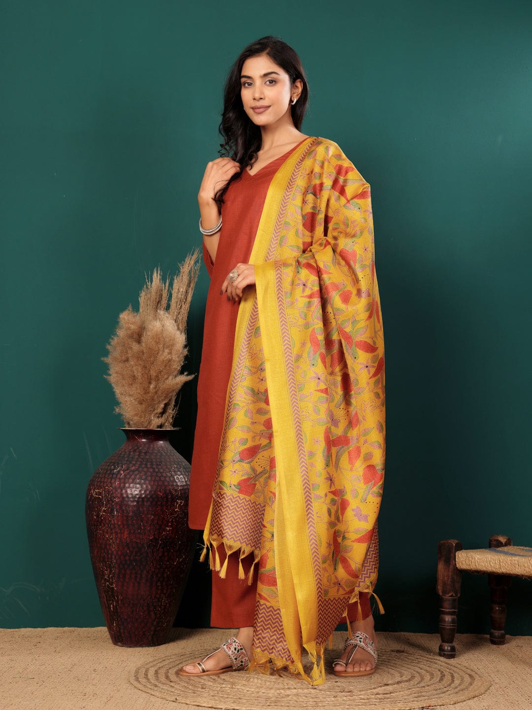 The Kurti Collection Women V Neck Straight Kurta With Pants & Dupatta