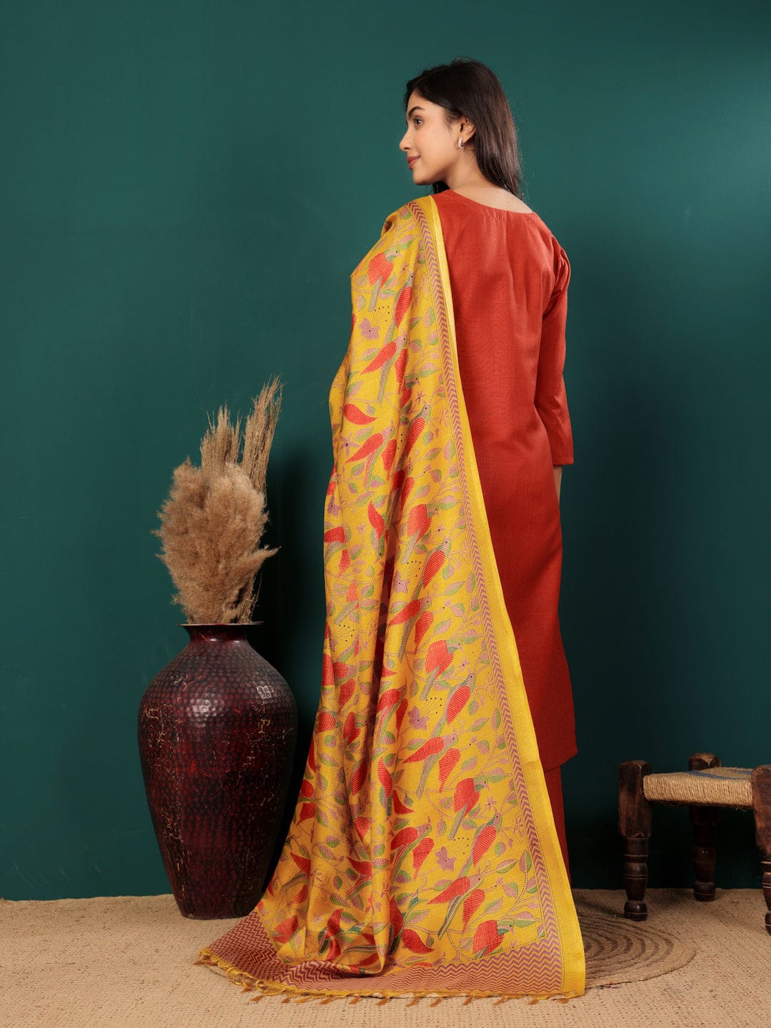 The Kurti Collection Women V Neck Straight Kurta With Pants & Dupatta