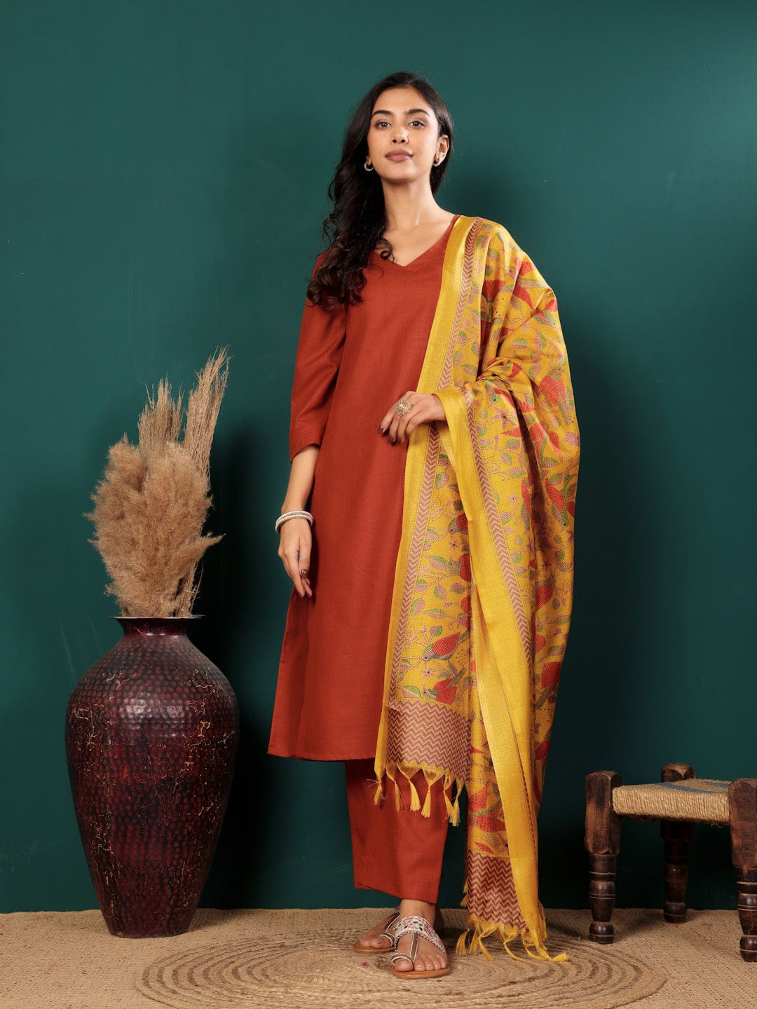 The Kurti Collection Women V Neck Straight Kurta With Pants & Dupatta