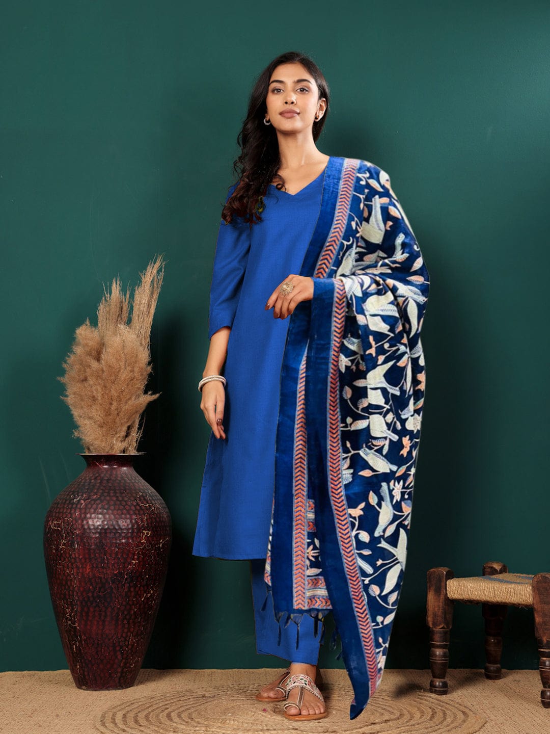 The Kurti Collection Women V Neck Straight Kurta With Pants & Dupatta