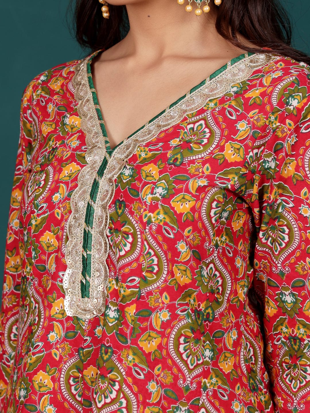 The Kurti Collection Women Ethnic Floral Printed Zari & Sequin Lace Anarkali Kurta With Dhoti Trouser & Dupatta