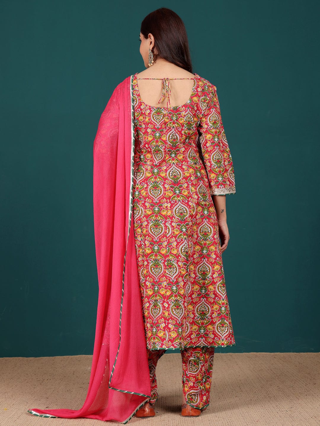 The Kurti Collection Women Ethnic Floral Printed Zari & Sequin Lace Anarkali Kurta With Dhoti Trouser & Dupatta