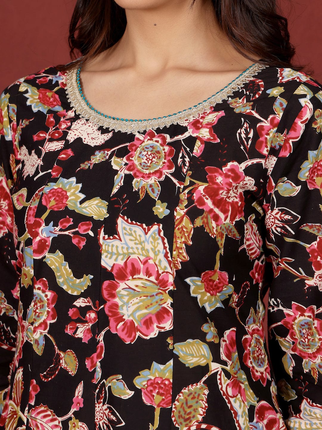 The Kurti Collection Women Ethnic Floral Printed Scoop Neck Anarkali With Trouser & Dupatta