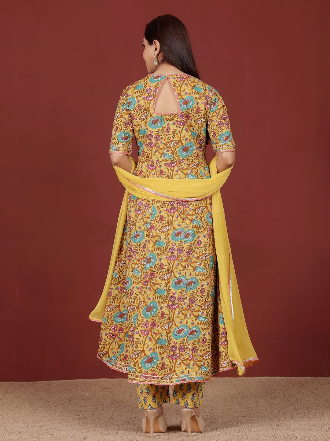 The Kurti Collection Women Ethnic Floral Printed Flared Anarkali Kurta With Trouser & Dupatta