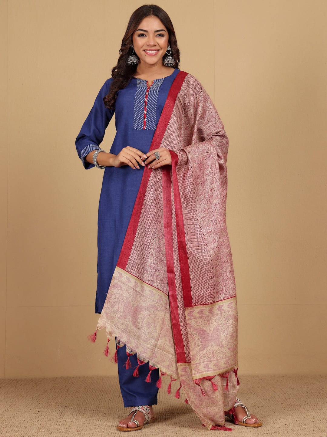 The Kurti Collection The Kurti Collection Women V Neck Straight Kurta With Pants & Dupatta