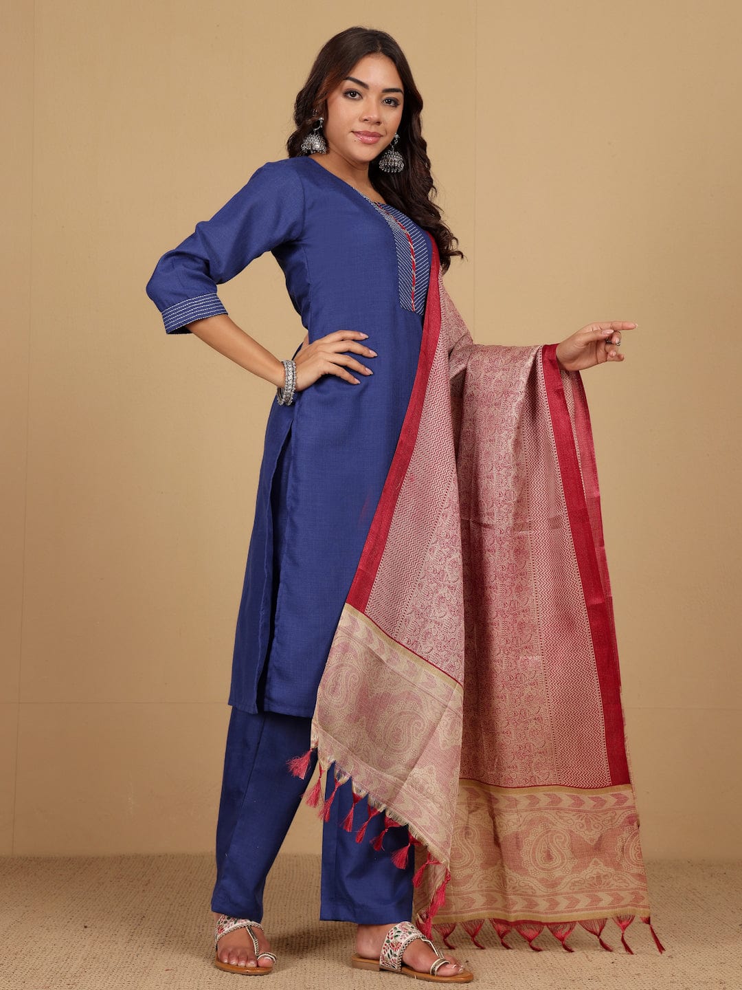 The Kurti Collection Women V Neck Straight Kurta With Pants & Dupatta