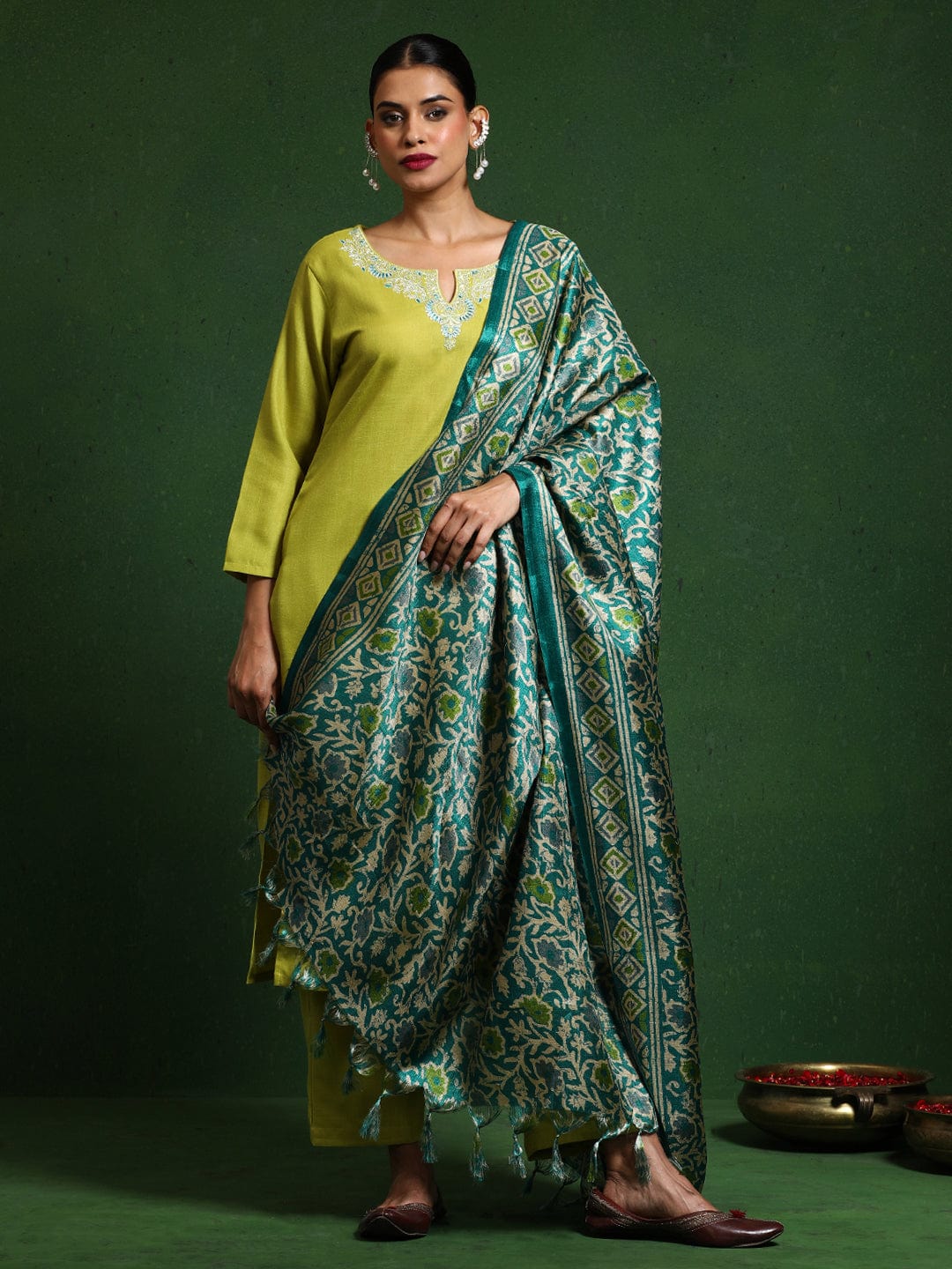 The Kurti Collection Women Zari & Sequin Embroidered Kurta With Trouser & Dupatta