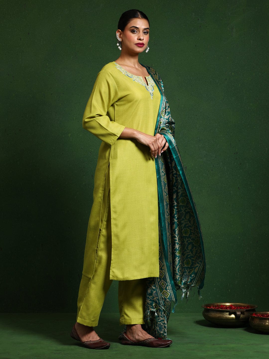 The Kurti Collection Women Zari & Sequin Embroidered Kurta With Trouser & Dupatta