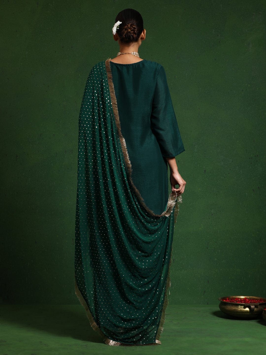 The Kurti Collection Women Zari & Sequin Embroidered Kurta With Trouser & Chiffon Dupatta