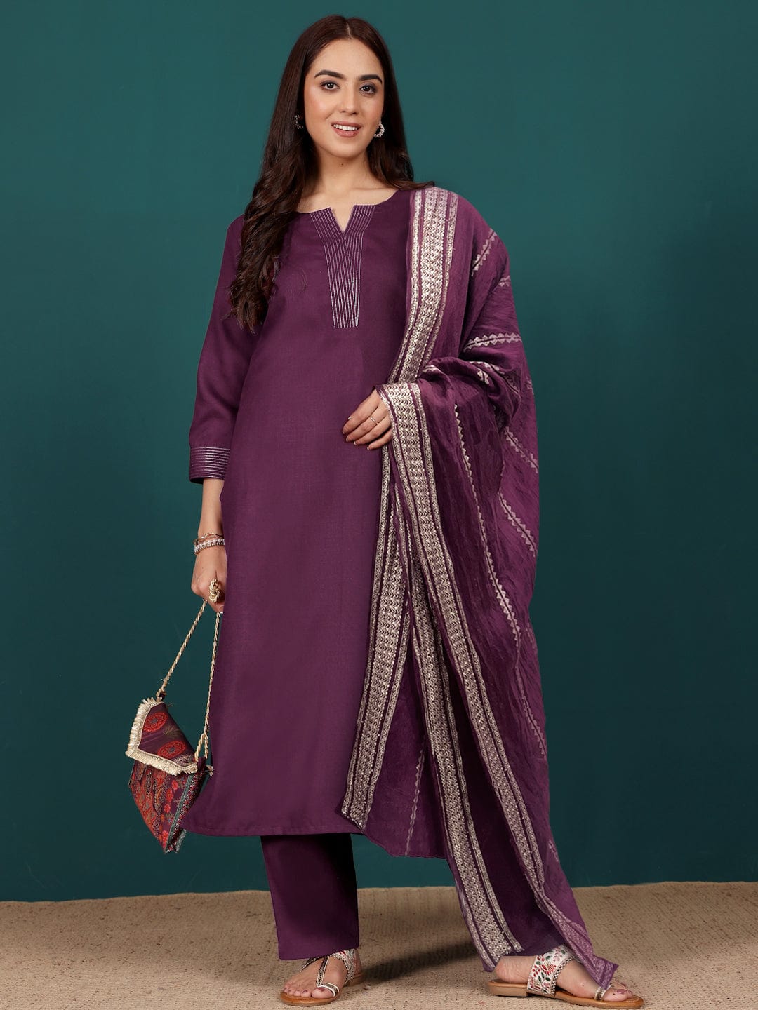 The Kurti Collection Women Zari Couching Detailed Kurta with Trouser & Dupatta