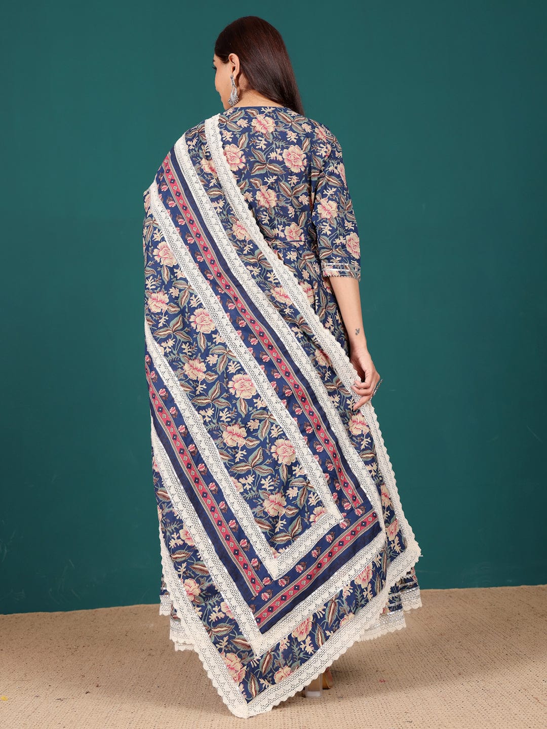 The Kurti Collection Women Floral Printed Angrakha Anarkali Kurta With Trouser & Dupatta