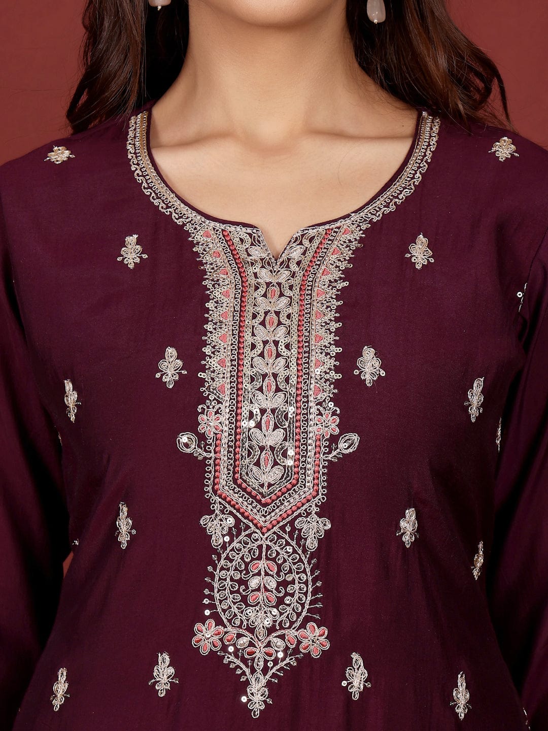 The Kurti Collection Women Zari & Sequin Embroidered Kurta With Trouser & Floral Printed Dupatta