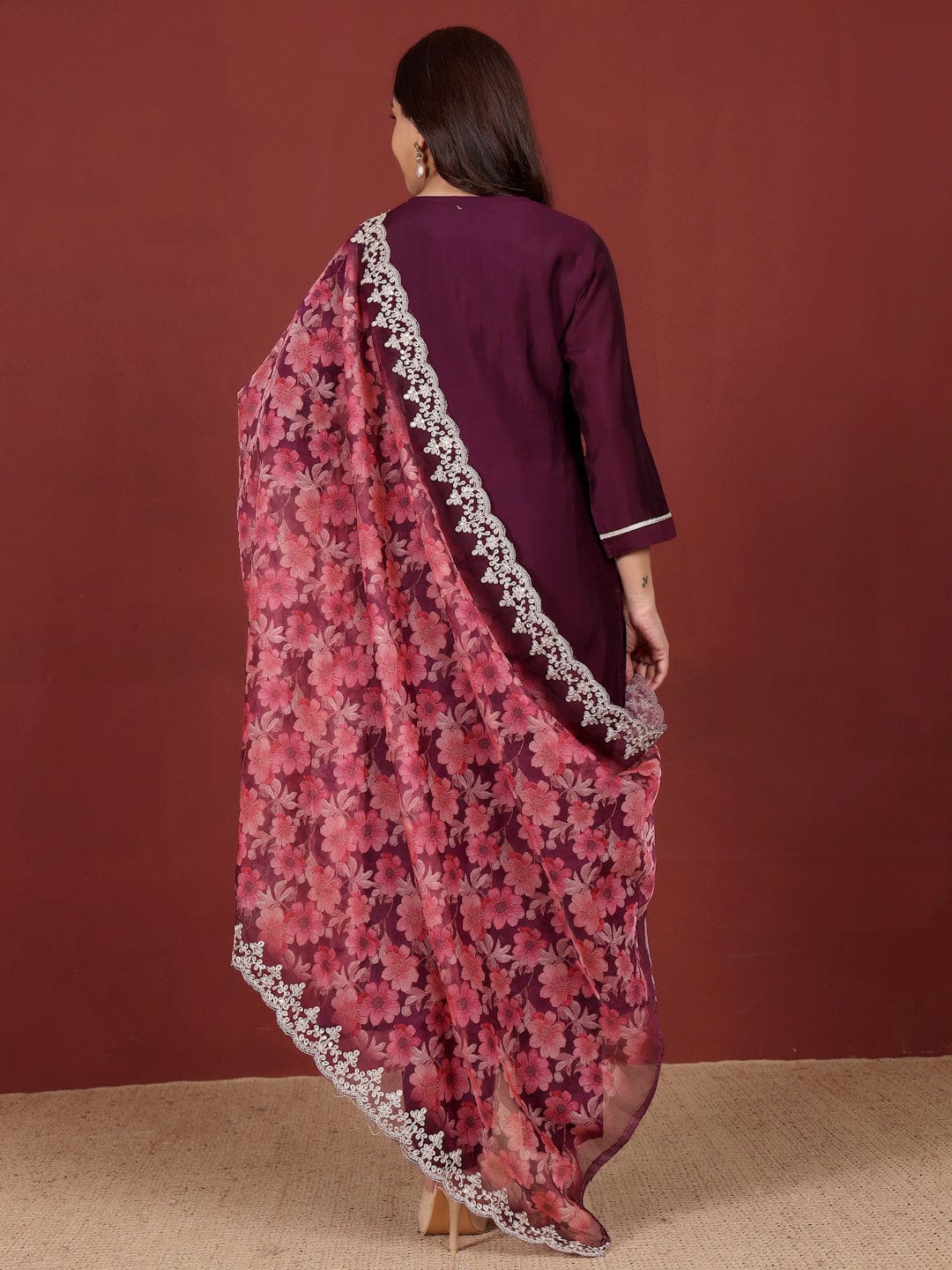 The Kurti Collection Women Zari & Sequin Embroidered Kurta With Trouser & Floral Printed Dupatta