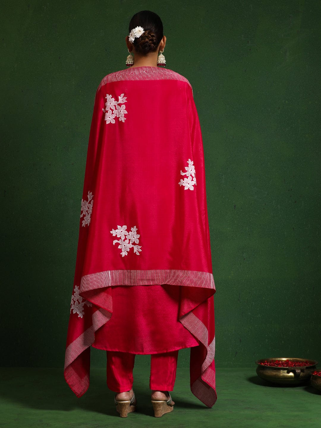 The Kurti Collection Women Thread & Sequin Embroidere Yoke Gathered Kurta With Trouser & Dupatta