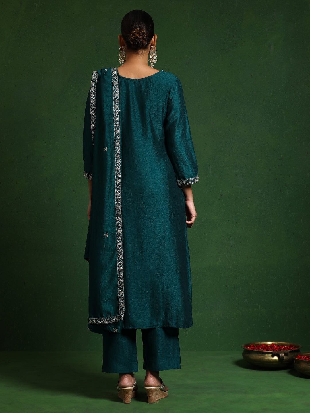 The Kurti Collection Women Zari & Sequin Embroidered Kurta With Trouser & Dupatta