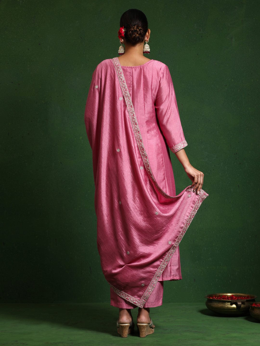 The Kurti Collection Women Zari Embroidered Anarkali Kurta With Trouser & Dupatta