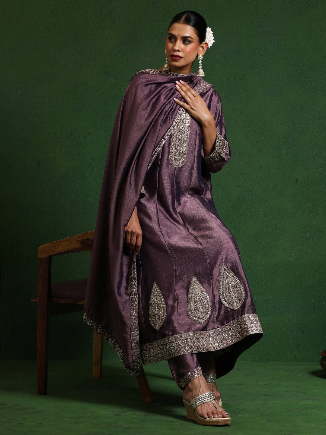 The Kurti Collection Women Zari Embroidered Anarkali Kurta With Trouser & Dupatta