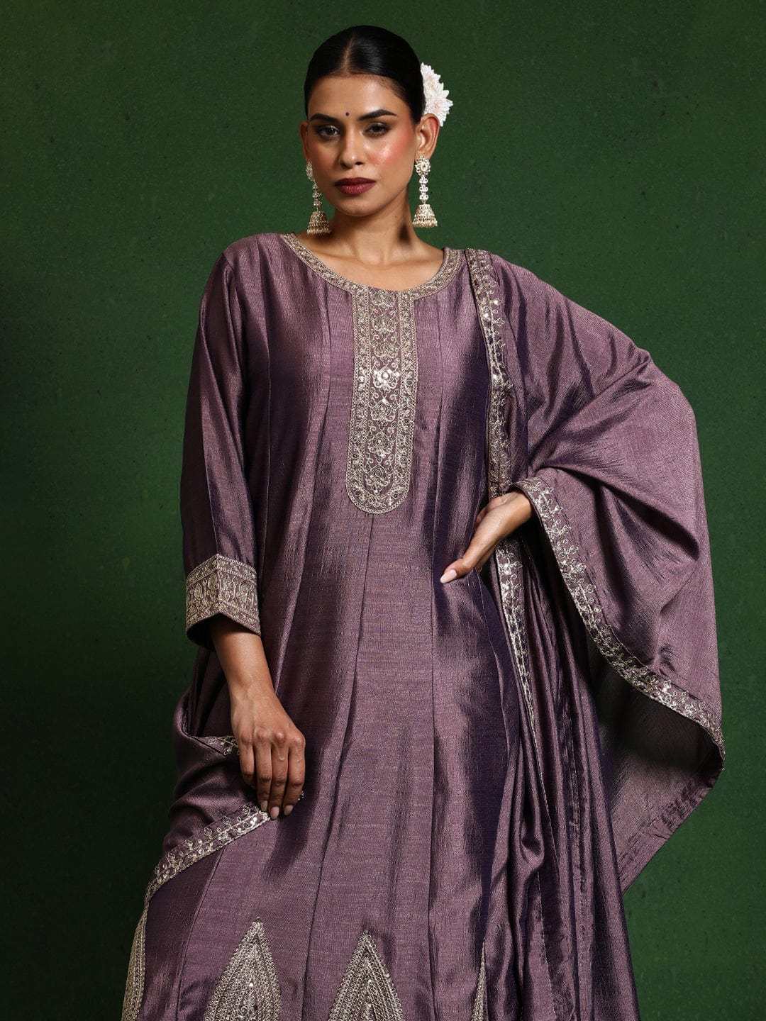 The Kurti Collection Women Zari Embroidered Anarkali Kurta With Trouser & Dupatta