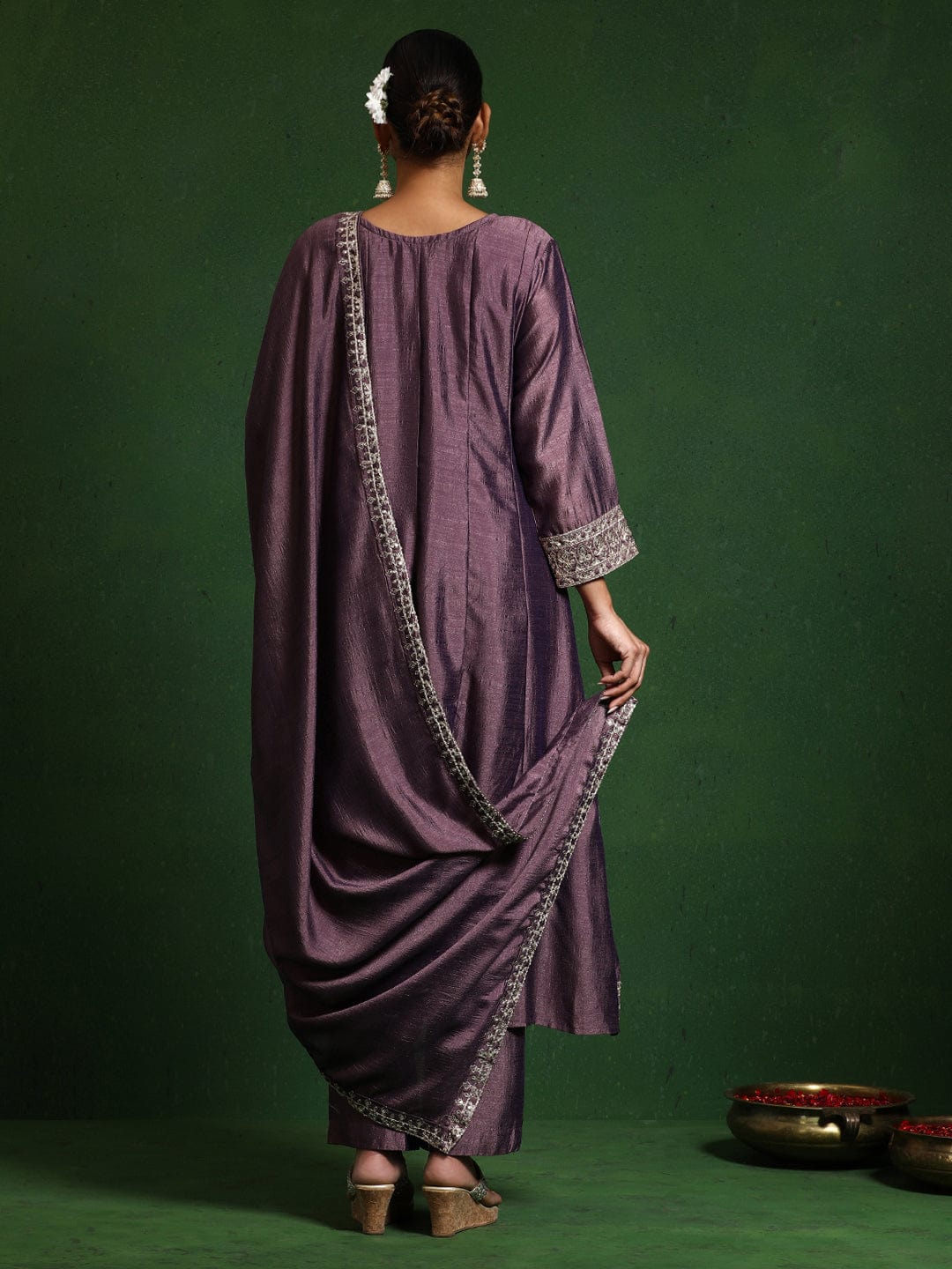 The Kurti Collection Women Zari Embroidered Anarkali Kurta With Trouser & Dupatta