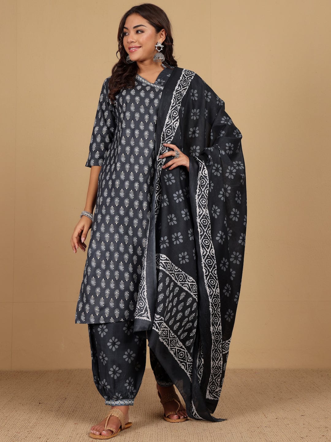 The Kurti Collection Women Ethnic Jaipuri Printed Angrakha with Salwar & Dupatta