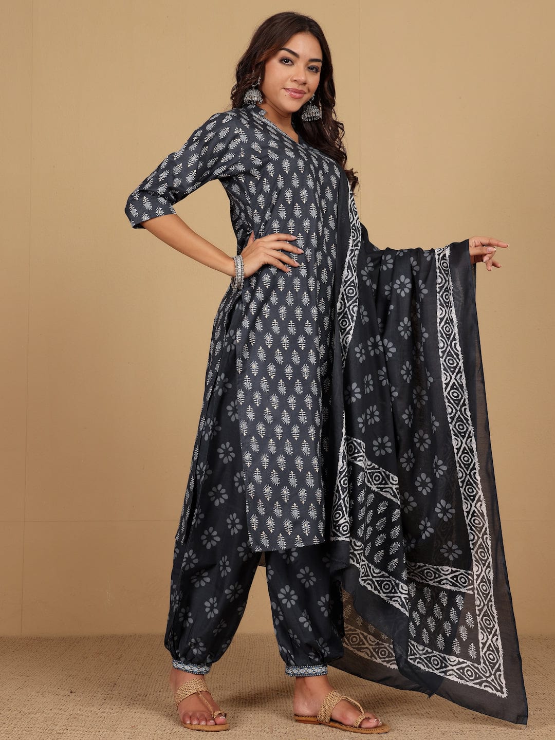 The Kurti Collection Women Ethnic Jaipuri Printed Angrakha with Salwar & Dupatta