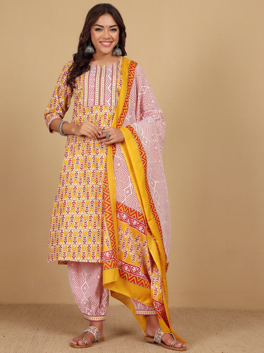 The Kurti Collection Women Ethnic Jaipuri Printed Angrakha with Salwar & Dupatta