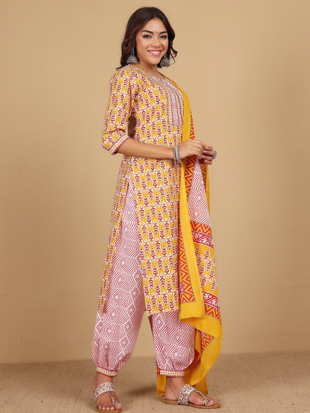 The Kurti Collection Women Ethnic Jaipuri Printed Angrakha with Salwar & Dupatta