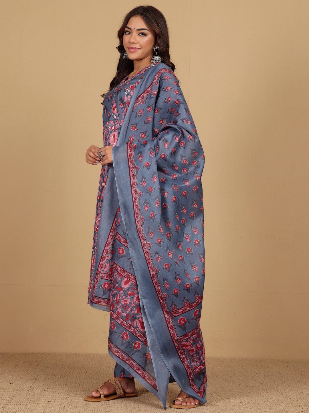The Kurti Collection Women Ethnic Floral Printed Kurta withTrouser & Dupatta