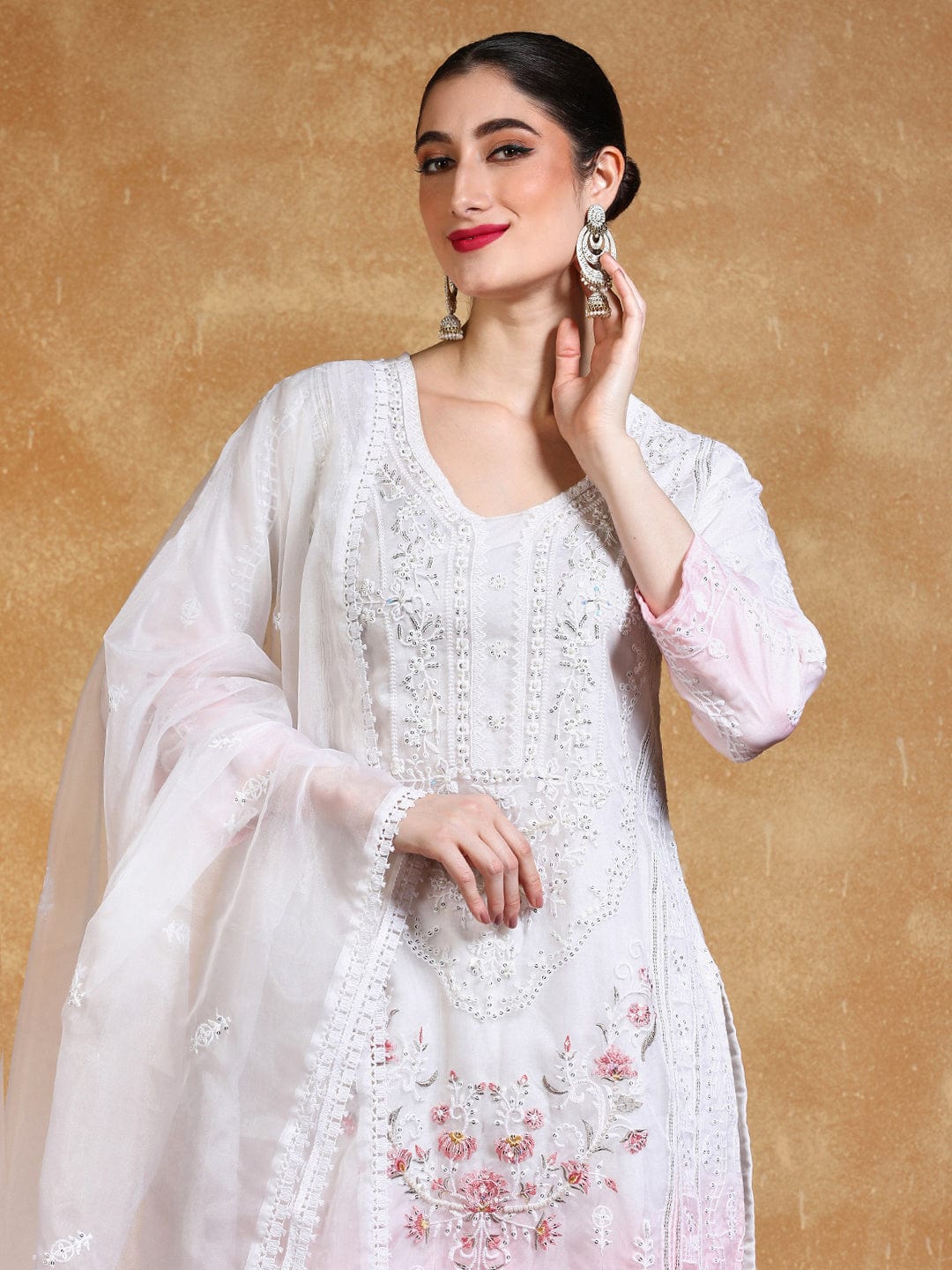 The Kurti Collection Women Floral Heavy Embroidered Kurta With Trouser & Dupatta