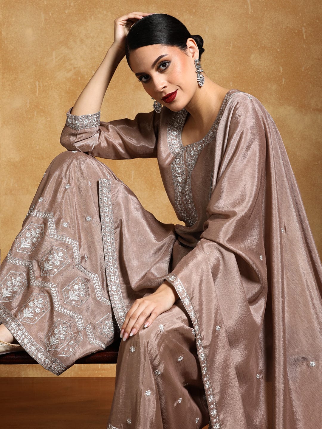 The Kurti Collection Women-Bead Work Kurta With Sharara And Dupatta