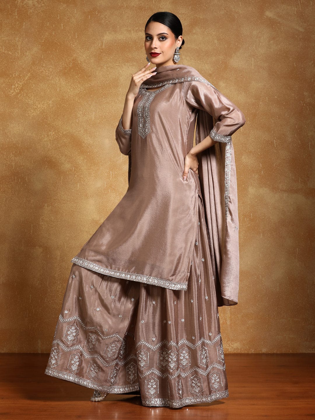 The Kurti Collection Women-Bead Work Kurta With Sharara And Dupatta