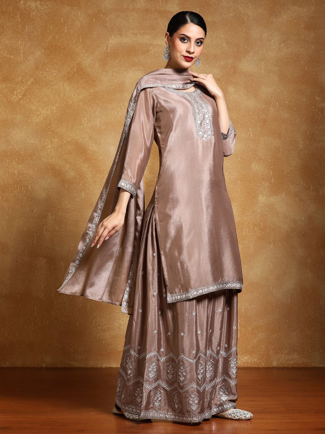 The Kurti Collection Women-Bead Work Kurta With Sharara And Dupatta