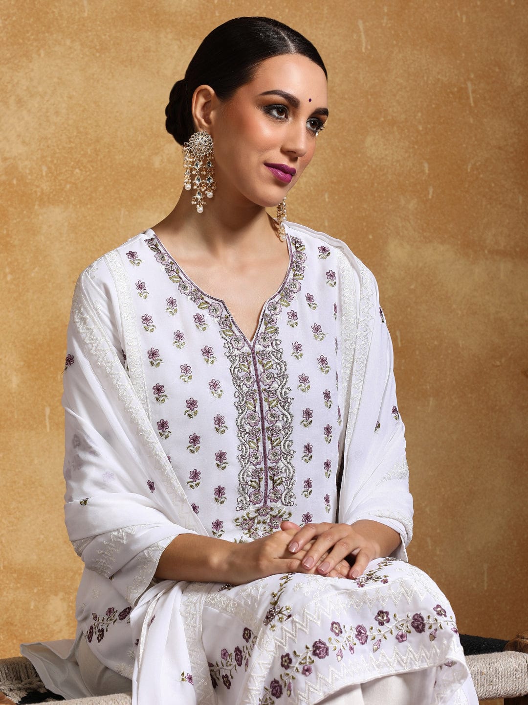 The Kurti Collection Women-Thread Embroidered All Over Work Kurta With Trousere & Dupatta